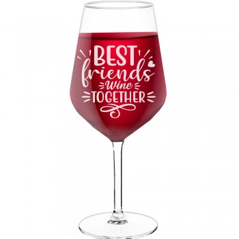 Gravēta Vīna Glāze ar Uzrakstu - "Best Friends Wine Together", Dāvana Vīna Mīļotājam, Izmērs 530ml