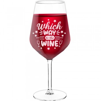 Smieklīga Vīna Glāze ar Uzrakstu - "Which Way To The Wine", Vīna Glāze kā Dāvana,  530ml