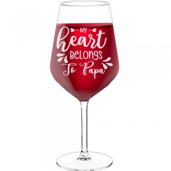 Gravēta Vīna Glāze ar Uzrakstu - "My Heart Belongs To Papa", Apsrātīga Dāvana, 530ml izmērs
