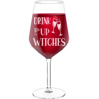 Novelty Wine Glass With Engraved Text  "Drink Up Witches", Size 530ml