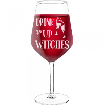 Smieklīga Vīna Glāze ar Uzrakstu - "Drink Up Witches", Dāvana Draudzenei, Tilpums 530ml