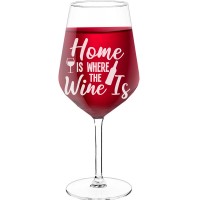 Large Wine Glass With Engraved Text  "Home Is Where The Wine", Size 530ml