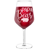 White Wine Glass With Engraved Text - "papa bear ", Funny Wine Gift, Size 530ml