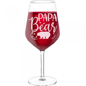 Liela Vīna Glāze ar Uzrakstu - "Papa Bear ", Ideja Dāvanai, 530ml izmērs