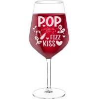 Wine Glass Personalised With Engraved Text - "Pop Fizz Kiss", Best Friend Gift, Size 530ml