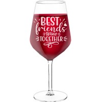 Pretty Wine Glass With Engraved Text - "Best Friends Wine Together", Funny Wine Gift, Size 530ml