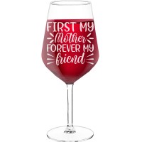 Pretty Wine Glass With Engraved Text - "First My Mother Forever My Friend-2", Gift for Wine Lover, Size 530ml
