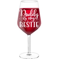 Novelty Wine Glass With Engraved Text - "Daddy Is My Bestie", Funny Wine Gift, Size 530ml