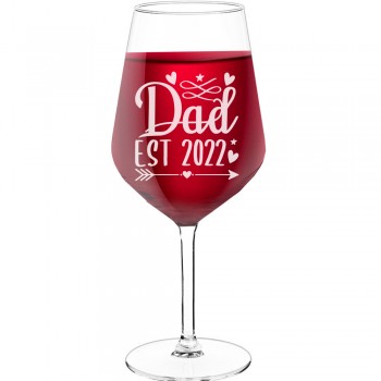 30Th Wine Glass With Engraved Text - "Dad Est 2022 ", Wine Gift Idea, Size 530ml