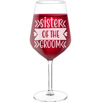 Pretty Wine Glass With Engraved Text - "Sister Of The Groom', Birthday Gift Idea, Size 530ml