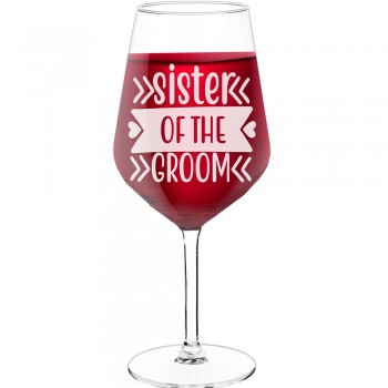 Gravēta Vīna Glāze ar Uzrakstu - "Sister Of The Groom", Smieklīga Dāvana, 530ml