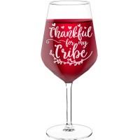 Wine Glass For Men With Engraved Text - "Thankful For My Tribe", Wine Glass as a Gift, Size 530ml