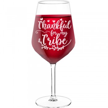 Wine Glass For Men With Engraved Text - "Thankful For My Tribe 4", Wine Glass as a Gift, Size 530ml