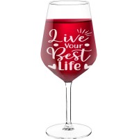 50Th Wine Glass With Engraved Text  "Live Your Best Life", Wine Glass Size 530ml