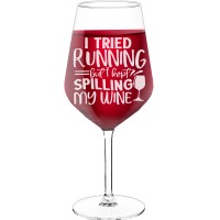 30Th Wine Glass With Engraved Text  "I Tried Running But I Kept", Size 530ml