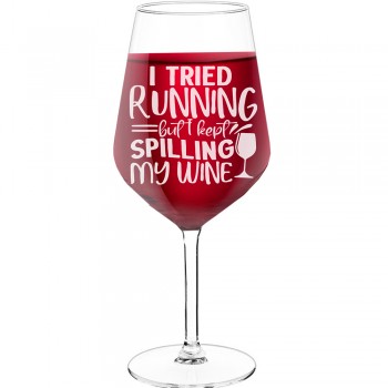 30Th Wine Glass With Engraved Text  "I Tried Running But I Kept", Size 530ml
