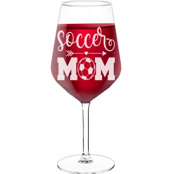 Sparkling Wine Glass With Engraved Text - "Soccer Mom", Gift for Woman, Size 530ml