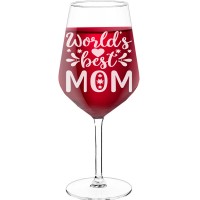 Pretty Wine Glass With Engraved Text - "Worlds Best Mom", Wine Lover Gifts, Size 530ml