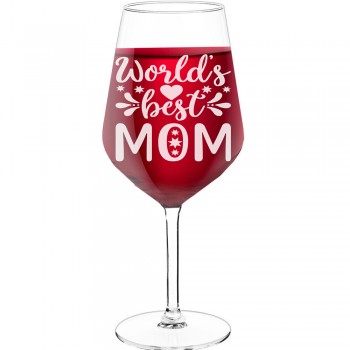 Pretty Wine Glass With Engraved Text - "Worlds Best Mom 2", Wine Lover Gifts, Size 530ml