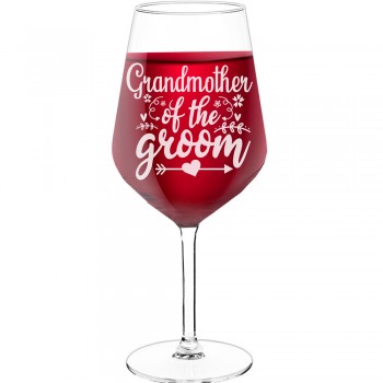 Vīna Glāze Personalizēta ar Uzrakstu - "Grandmother Of The Groom 2", Dāvana Vīna Mīļotājam, Izmērs 530ml