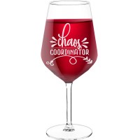 Novelty Wine Glass With Engraved Text - "Chaos Coordinator", Gift for Woman, Size 530ml
