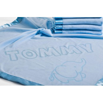 Baby Blanket for Boy Personalised wit Name and Rabbit Motif,75x75cm,Blue