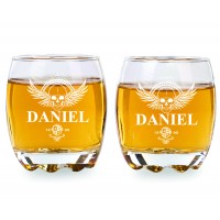 2 Pieces Custom Personalized Round Rocks Glass Tumbler - Wedding Party Groomsmen Father's Day - Engraved Monogrammed Drinkware Glassware Barware Etched Size 275ml