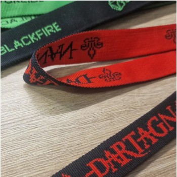 "Black and red Jacquard woven lanyards with custom text and logo – AIGAT"