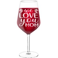 Large Wine Glass With Engraved Text - "We Love You Mom", Wine Gift Idea, Size 530ml
