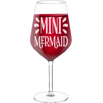 Red Wine Glass With Engraved Text - "Mini Mermaid", Fiend Gift, Size 530ml