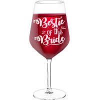 White Wine Glass With Engraved Text - "Bestie Of The Bride", Funny Wine Gift, Size 530ml
