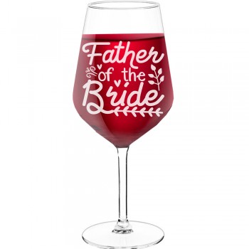 Red Wine Glass With Engraved Text - "Father Of The Bride 2", Wine Glass as a Gift, Size 530ml