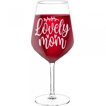 Wine Glass For Men With Engraved Text - "Lovely Mom-2", Gift for Woman, Size 530ml