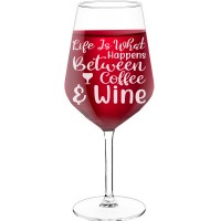 Wine Glass For Men With Engraved Text  "Life Is What Happens", Size 530ml