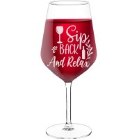 Wine Glass For Men With Engraved Text  "Sip Back And Relax", Size 530ml