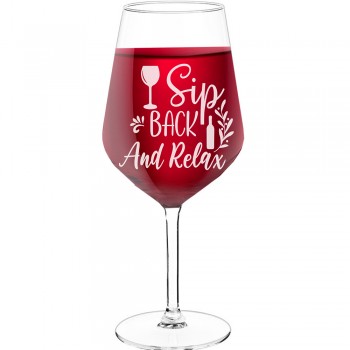 Wine Glass For Men With Engraved Text  "Sip Back And Relax 2", Size 530ml