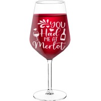 Wine Glass Gift With Engraved Text  "You Had Me At Merlot", Size 530ml