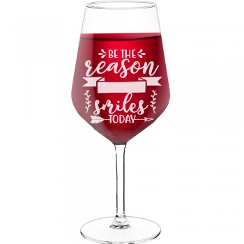 Personalised Wine Glass With Engraved Text  "Be The Reason Someone Smiles Today Style 3", Wine Glass Size 530ml
