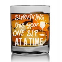 Whiskey Gift Whisky Glass Personalised 270ml With Engraved Text : "Surviving One Sip At A Time"