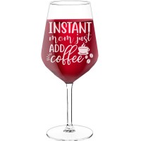 Red Wine Glass With Engraved Text - "Instant Mom Just Add Coffee", Best Friend Gift, Size 530ml