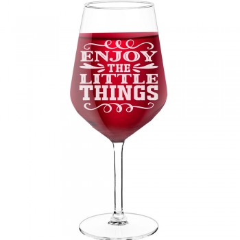 Liela Vīna Glāze ar Uzrakstu - "Enjoy The Little Things 2", Dāvana Sievietei, 530ml