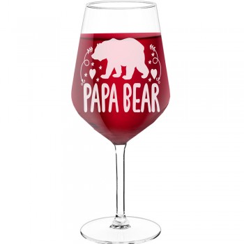 Dzirkstošā Vīna Glāze ar Uzrakstu - "Papa Bear 4", Dāvana Vīrietim, Glāzes izmērs 530ml