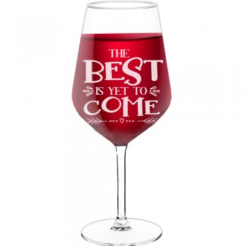 Sarkanvīna Glāzes ar Uzrakstu - "The Best Is Yet To Come", Ideja Dāvanai, Izmērs 530ml