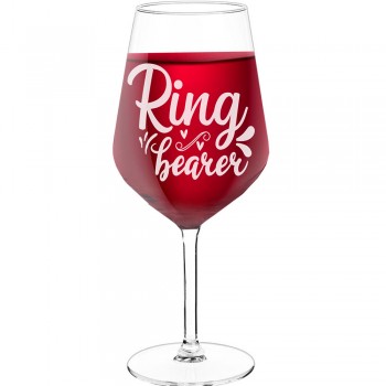 Vīna Glāze Ar Gravējumu ar Uzrakstu - "Ring Bearer 3", Apsrātīga Dāvana, 530ml izmērs
