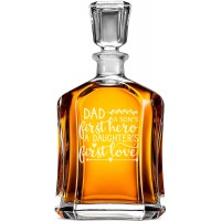 Viskija Stikl Karafe ar Uzrakstu - "Dad A Sons First Hero A Daughters First Love " ,Dāvana Vīrietim 20 Gados, Izmērs 700Ml