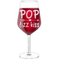 Wine Glass For Men With Engraved Text - "Pop Fizz Kiss', Birthday Gift Idea, Size 530ml