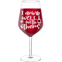 Personalised Wine Glass For Women With Engraved Text  "I Drink Well With Others", Size 530ml