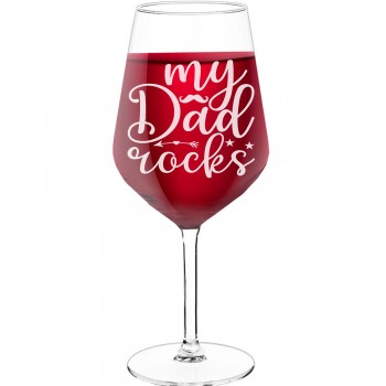 Smieklīga Vīna Glāze ar Uzrakstu - "My Dad Rocks 2", Dāvana Draudzenei, Tilpums 530ml