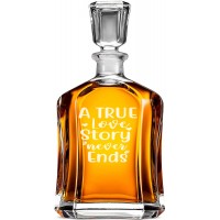 Alkohola Dekanteris ar Uzrakstu - "A True Love Story Never Ends" ,Dāvana Tēvam, Izmērs 700Ml