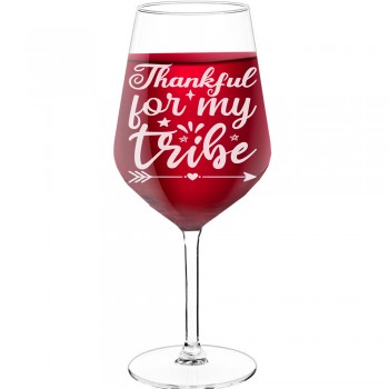 30Th Wine Glass With Engraved Text - "Thankful For My Tribe 2", Best Friend Gift, Size 530ml